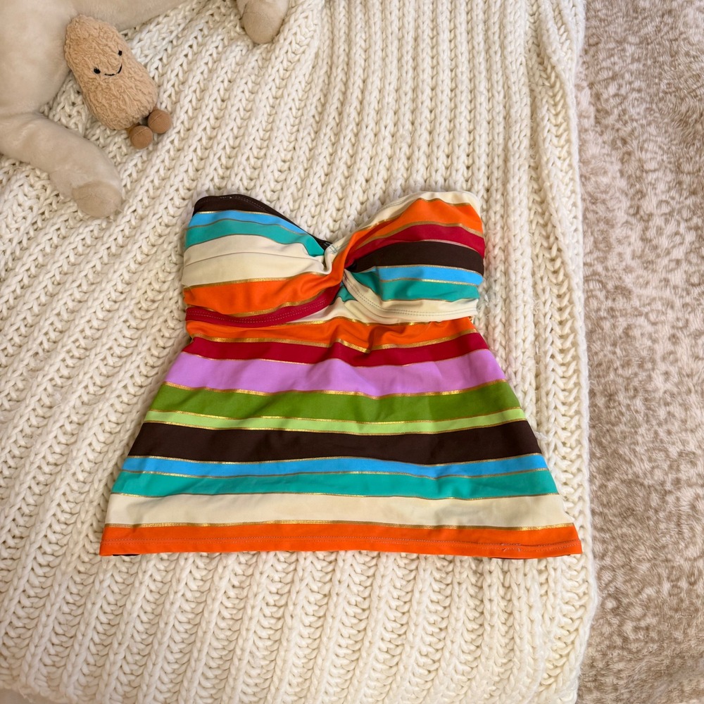 J. Crew Striped Tankini Top Multicolor Gold Metallic Halter Swimwear Women Small